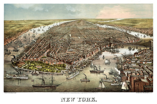 New York old aerial view. By Ferd Mayer & Sons. Publ. Geo. Degen, New York, 1873