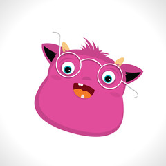 Cute pink monster. Cheerful illustration. Picture for children. Cheerful illustrated faces.