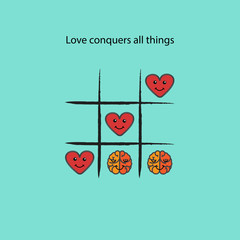 Simple game - X-O game.Tic-tac-toe elements.Love conquers all things concept.Vector illustration