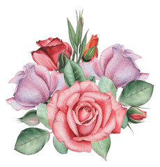 Naklejka premium Hand painted watercolor charming combination of Flowers and Leaves, isolated on white background
