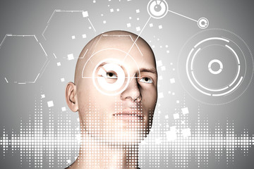 Obraz premium Abstract 3d illustration of Human in virtual reality or Science research concept background