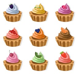 Tartlets colorful desserts delicious vector illustration