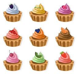 Tartlets colorful desserts delicious vector illustration