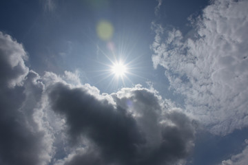Naklejka na ściany i meble 青空と雲と燦燦と輝く太陽（熱中症、暑い、熱い、紫外線、成功、未来、可能性などのイメージ）
