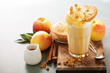 Apple pie milkshake with caramel syrup
