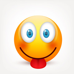 Smiley with blue eyes,emoticon. Yellow face with emotions. Facial expression. 3d realistic emoji. Sad,happy,angry faces.Funny cartoon character.Mood.Vector illustration.