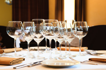 Wine glasses on a table