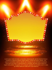 Poster Template banner with podium and spotlights.  Design for presentation, banner, concert, show