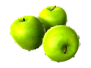 Three Fresh Yellow Green apples. Foods and Dishes Series.