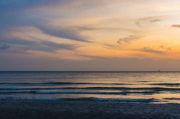 Scenic sunset seascape on tropical beach in Sihanoukville