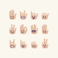 Set of gesture human palm with emotion signs