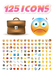 Set of 125 Realistic Cute Icons on White Background . Isolated Vector Illustration 