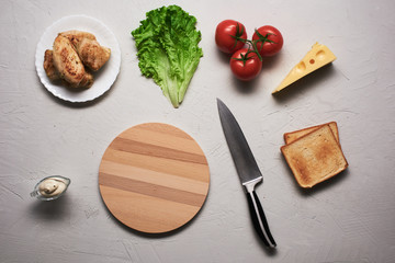 Multiple ingredients combined into a chicken sandwich