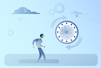 Business Man With Clock Time Management Concept Flat Vector Illustration