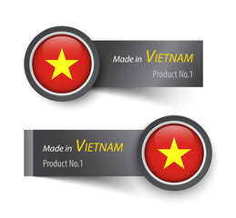 Flag icon and label with text made in Vietnam .