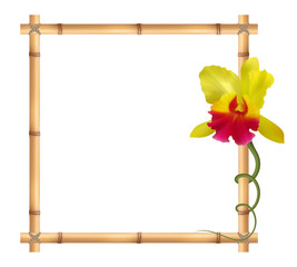 Реалистичная орхидея, квадратная рамка из бамбука.