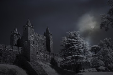 Naklejka premium Old castle in a full moon night