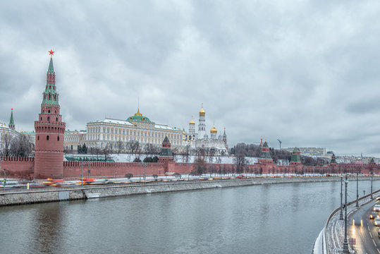 Moscow Kremlin and Moscow River in Moscow, Russia.