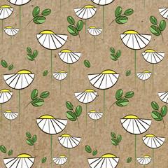 Floral vector pattern with white daisies and green leaves