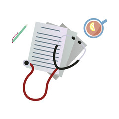 Medical items. Top view of the workplace, medical equipment.