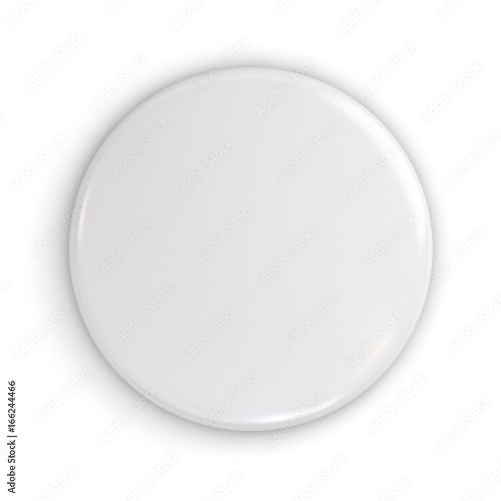 Poster Blank white badge or button isolated on white background with shadow . 3D rendering.