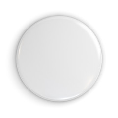 Blank white badge or button isolated on white background with shadow . 3D rendering.