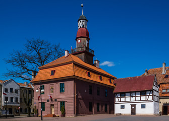 Obraz premium Town hall in Srokowo village, Masuria, Poland