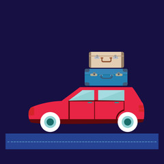 Fototapeta premium Travel car illustration car with luggage.