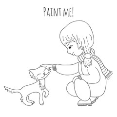 Coloring girl and cat