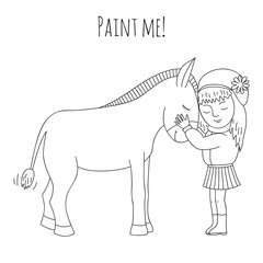 Naklejka na ściany i meble Coloring girl and donkey