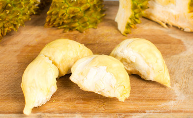 Peeled durian  fruit with peel