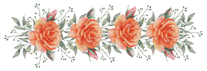 Hand painted watercolor charming combination of Flowers and Leaves, isolated on white background, Perfect for wedding,frame,quotes,pattern,greeting card,logo,invitations,lettering etc