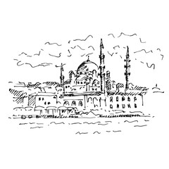 Mosque. Hand drawn illustration, sketch. Vector.