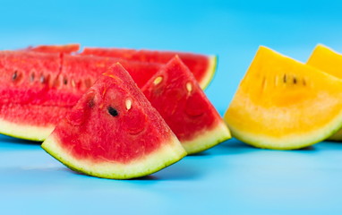 Watermelon slices on blue background