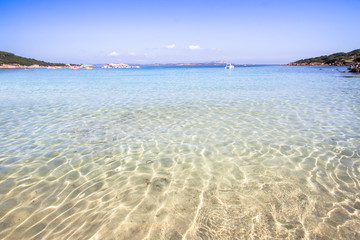 The beach at Baja Sardinia in Sardinia, italy