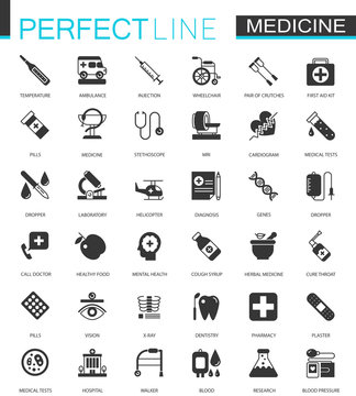Black classic Medical and healthcare web icons set.