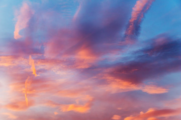 colorful sky with cirrostratus and cirrus clouds at sunset