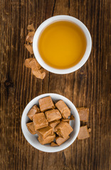 Syrup (Caramel taste) (selective focus, close-up shot)