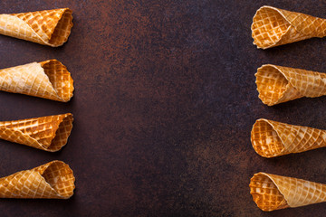 Waffle ice cream cone, dark background