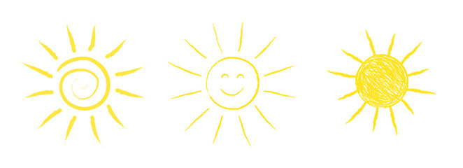 Collection of hand drawn sun icons. Vector.