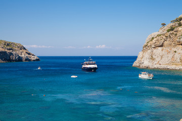 Anthony Quinn Bay, Rhodes in Faliraki. Beautiful beach on the island of Rhodes. One of the most beautiful bays in the city of Faliraki, Greece.