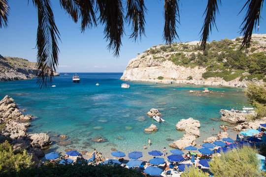Anthony Quinn Bay, Rhodes in Faliraki. Beautiful beach on the island of Rhodes. One of the most beautiful bays in the city of Faliraki, Greece.