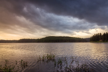 Fototapeta premium Lake sunrise Beautiful sunrise view of Shiroka Polyana