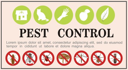 Pest control insects flat icons on the banner. Vector illustration.