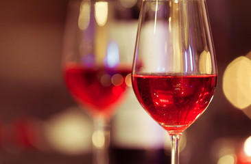 Closeup of wine glass in a restaurant. 