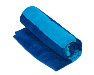 Blue bicolor cotton beach towel isolated on white background