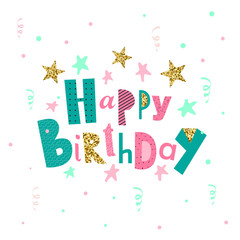 Happy birthday greeting card and party invitation template. Vector illustration.