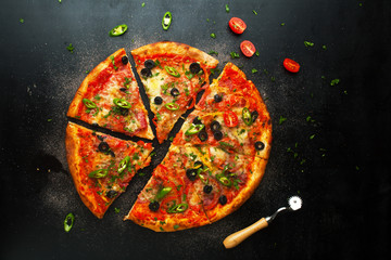 Delicious pepperoni pizza with fresh ingredients with chili pepper © Belokoni Dmitri