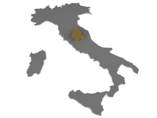 Fototapeta na wymiar Italy 3d metallic map, whith umbria region highlighted 3d render
