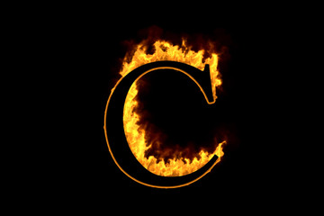 Fire letter C isolated on black background, 3d illustration
